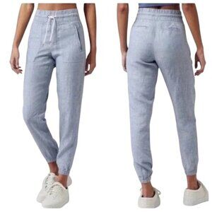 Athleta Cabo Linen Jogger Pants Size 6 Elastic Waist Drawstring Gray Sportswear